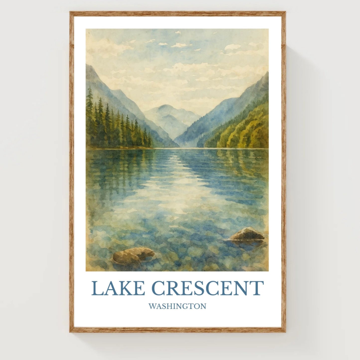 Lake Crescent, Watercolor design poster, Washington Print, Lake Crescent Wall Art