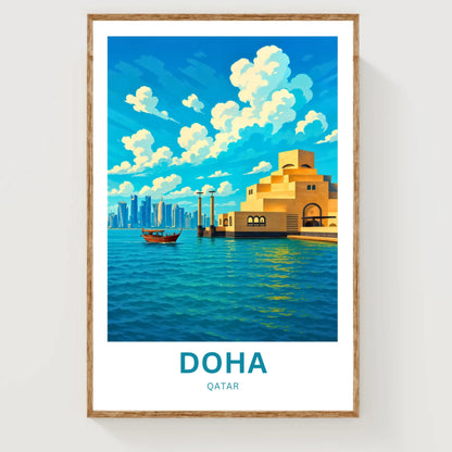 Doha Qatar Travel Poster - Captivating Beach and Resort