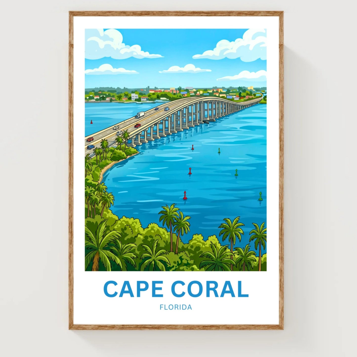 Cape Coral, Florida Travel Poster - Iconic Bridge