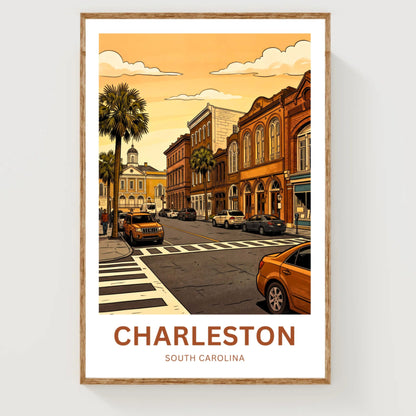 Charleston Historic District Travel Poster - Historic Street Scene