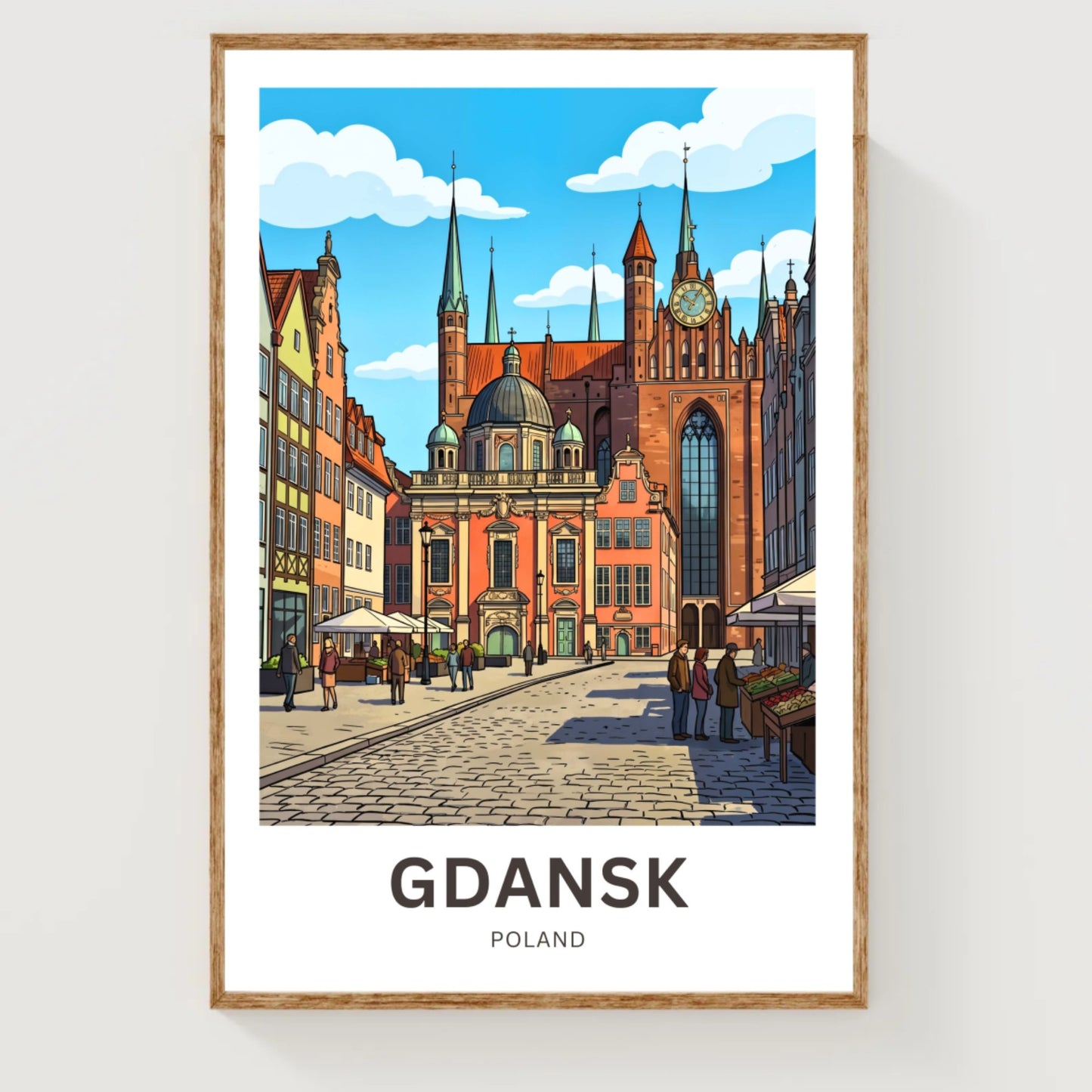 Gdańsk  Travel Poster - Poland old town clocktower
