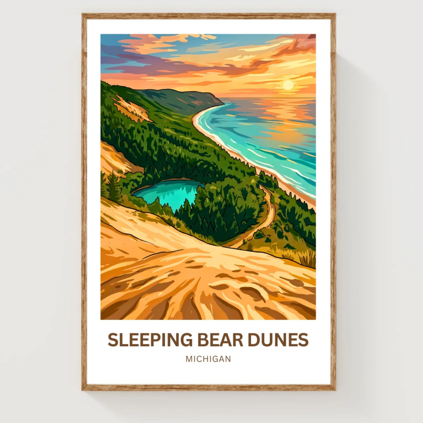 Sleeping Bear Dunes Travel Poster -Breathtaking Sunset View