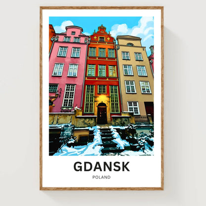 Gdańsk  Travel Poster - Poland Colorblock Townhouses
