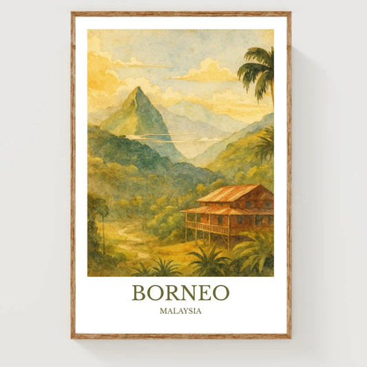 Borneo, Watercolor design poster, Malaysia Print, Borneo Wall Art