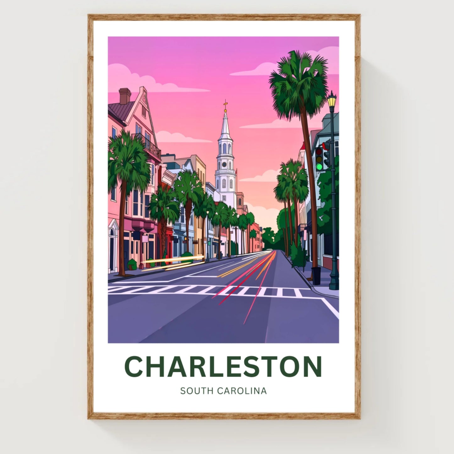 Charleston Historic District Travel Poster - Pinkish Glow